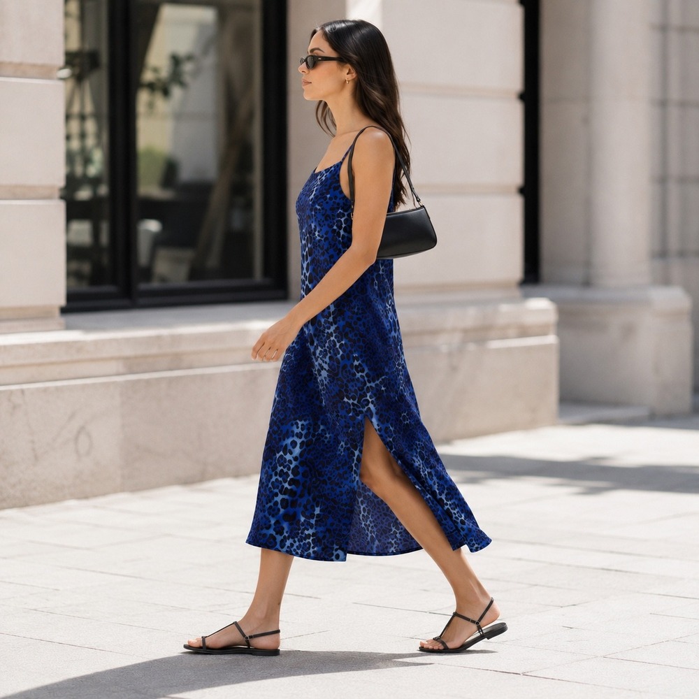 Nightcap Blue Leopard Silk Slip Maxi Dress Bold Y2K Indie Sleaze Day to Night M